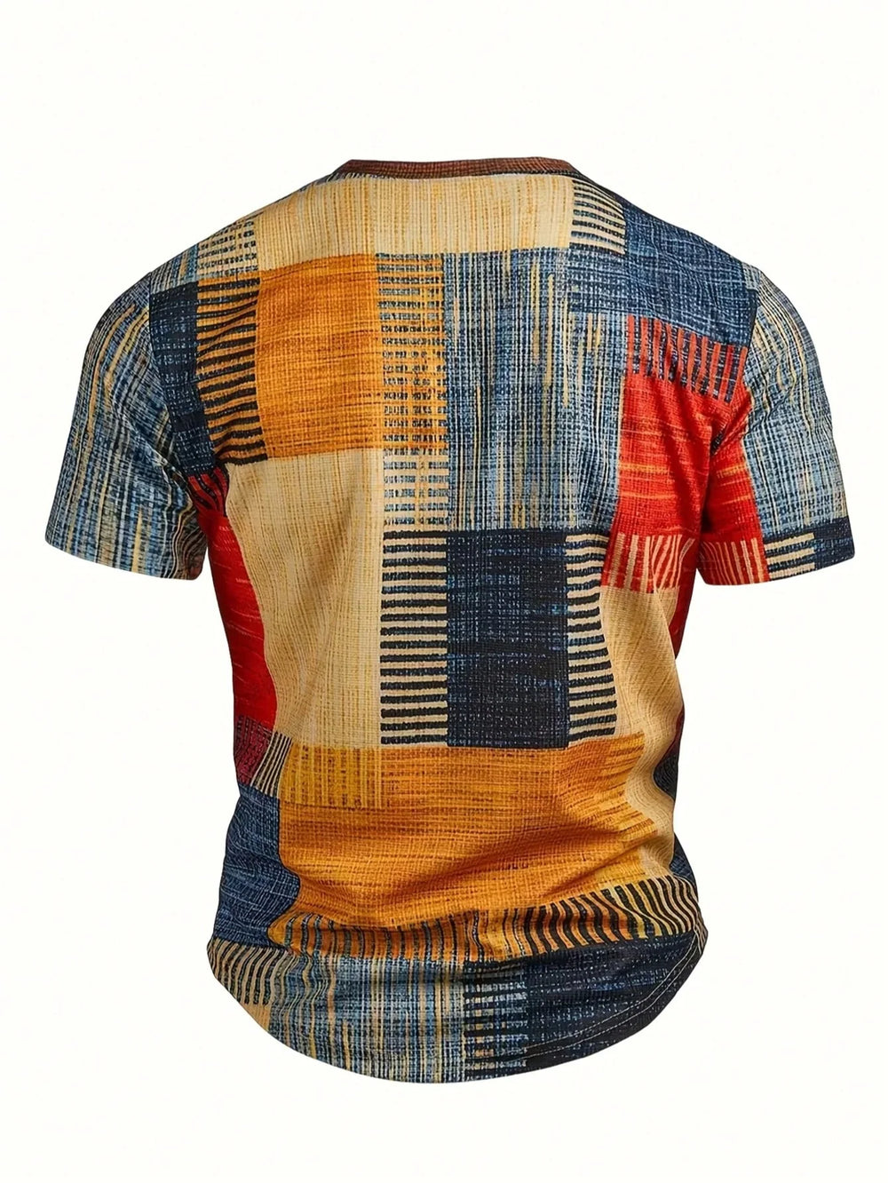Men's Plaid Number 3D Print Color Block Henley Short Sleeve Shirt