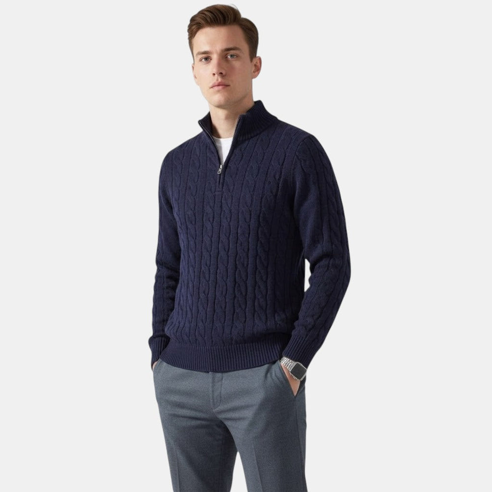 Pull Demi-Zip en Laine Homme Troyer Tricot Mélange