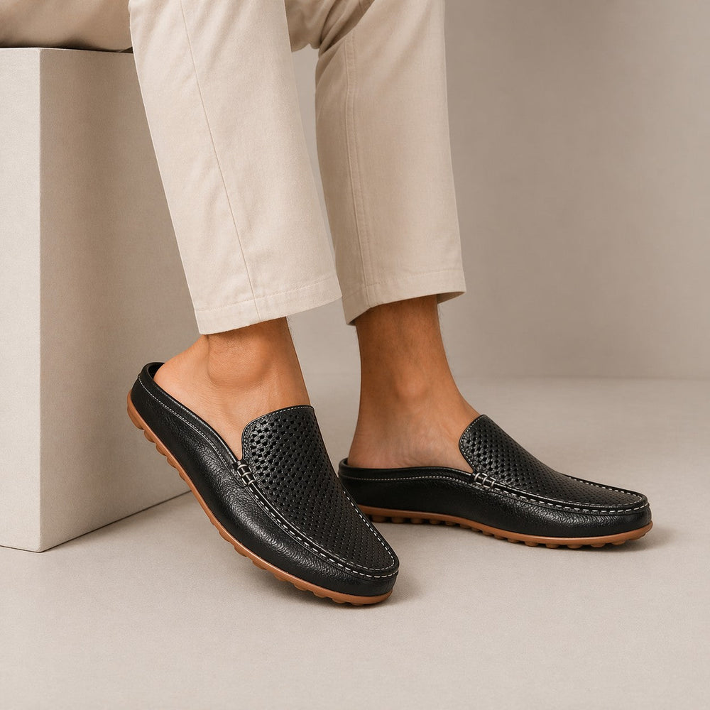 Sandales Mules en Cuir Homme Été à Enfiler Slip-On