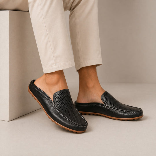 Sandales Mules en Cuir Homme Été à Enfiler Slip-On