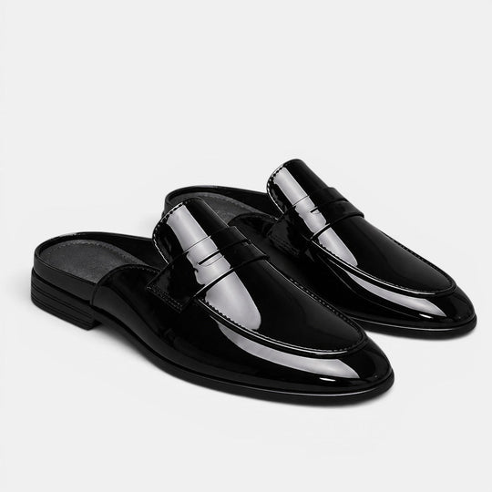 Mules en Cuir Verni Brillant Homme Élégantes Sandales