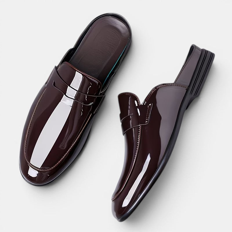 Mules en Cuir Verni Brillant Homme Élégantes Sandales