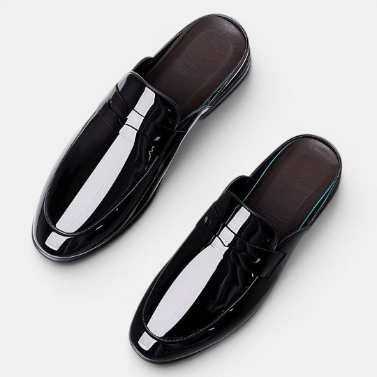 Mules en Cuir Verni Brillant Homme Élégantes Sandales