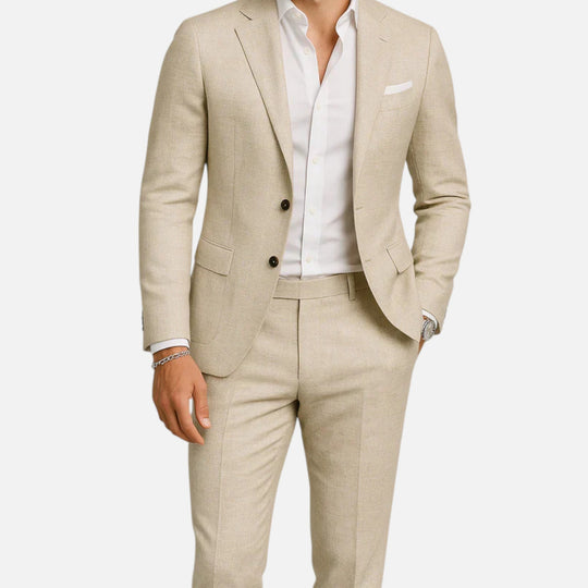 Costume en Lin Homme Classique Été Élégant Deux Pièces