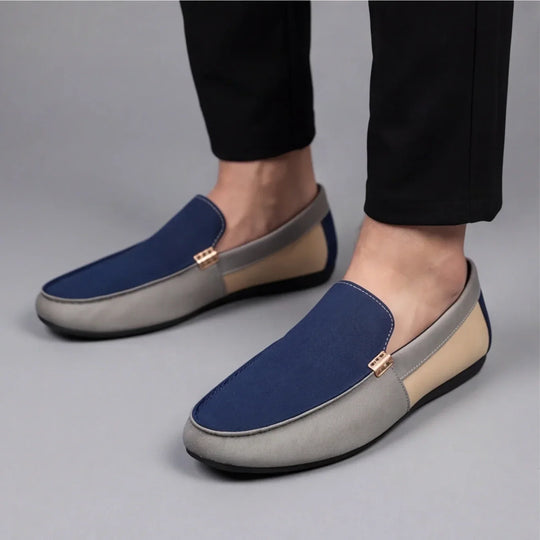 Mocassins en Toile Patchwork Homme à Enfiler Slip-On