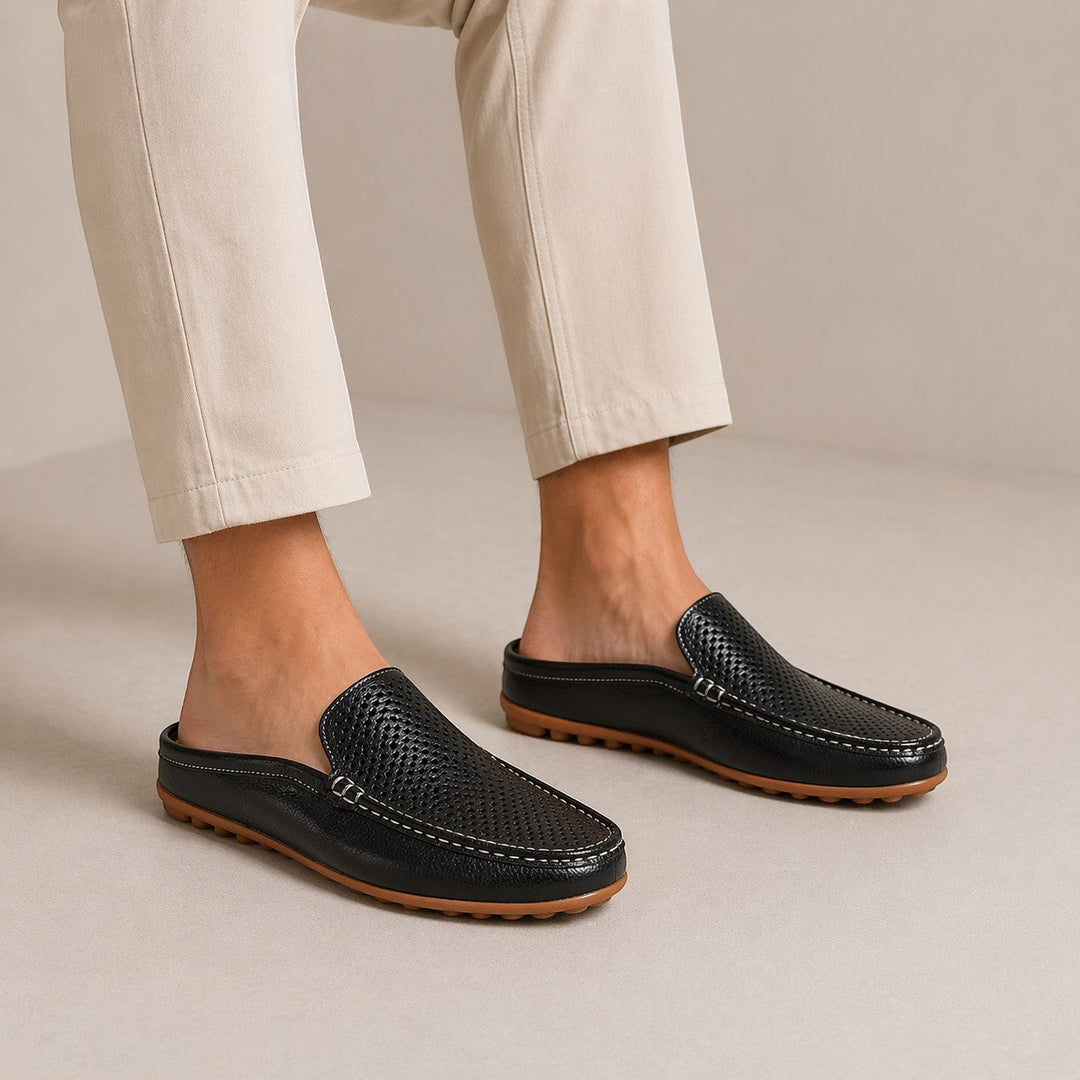 Sandales Mules en Cuir Homme Été à Enfiler Slip-On