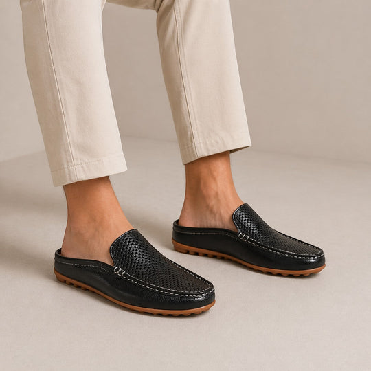Sandales Mules en Cuir Homme Été à Enfiler Slip-On