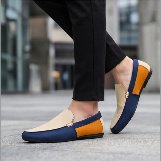 Mocassins en Toile Patchwork Homme à Enfiler Slip-On