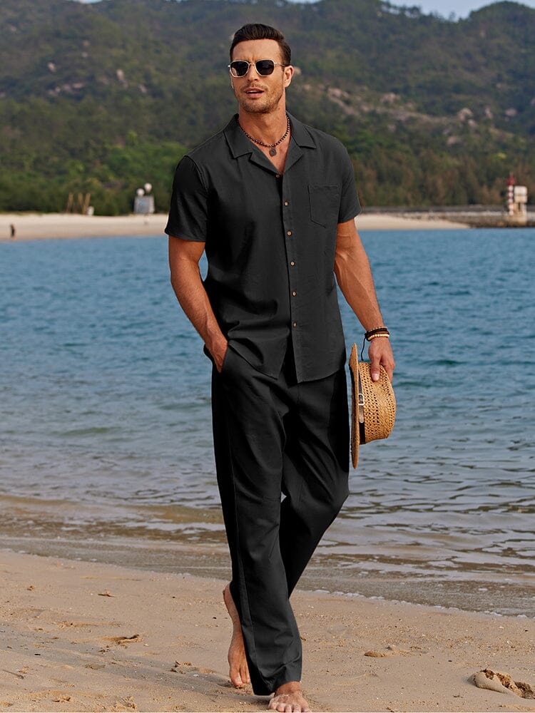 Ensemble en Lin Homme Été Chemise Pantalon Coordonné