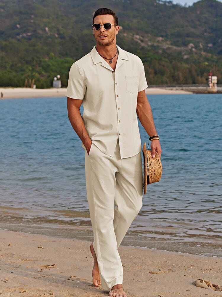 Ensemble en Lin Homme Été Chemise Pantalon Coordonné
