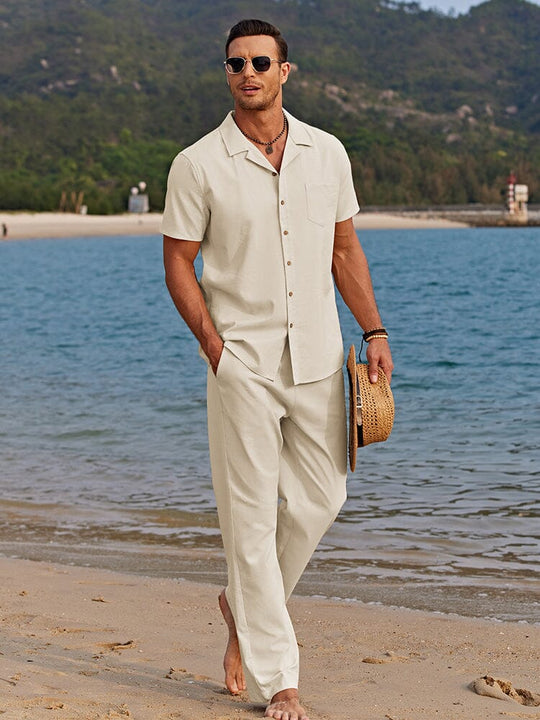 Ensemble en Lin Homme Été Chemise Pantalon Coordonné