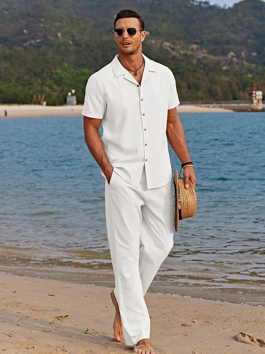 Ensemble en Lin Homme Été Chemise Pantalon Coordonné