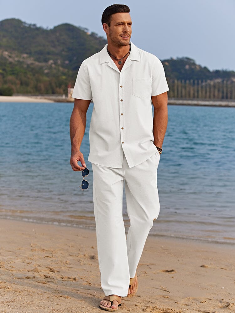 Ensemble en Lin Homme Été Chemise Pantalon Coordonné