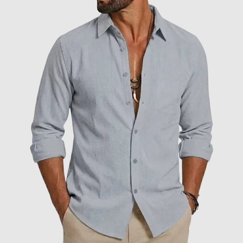 Chemise en Coton Boutonnée Homme Manches Longues Été