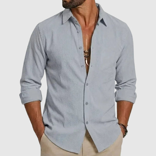 Chemise en Coton Boutonnée Homme Manches Longues Été