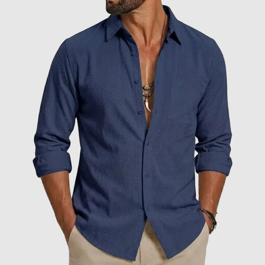 Chemise en Coton Boutonnée Homme Manches Longues Été