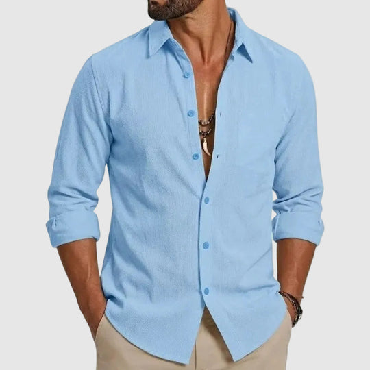 Chemise en Coton Boutonnée Homme Manches Longues Été