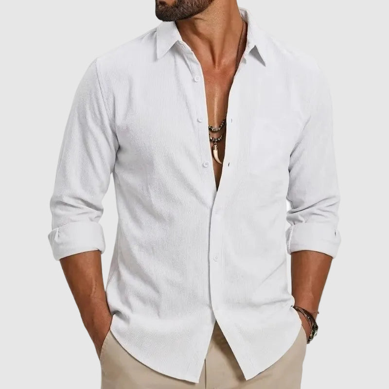 Chemise en Coton Boutonnée Homme Manches Longues Été