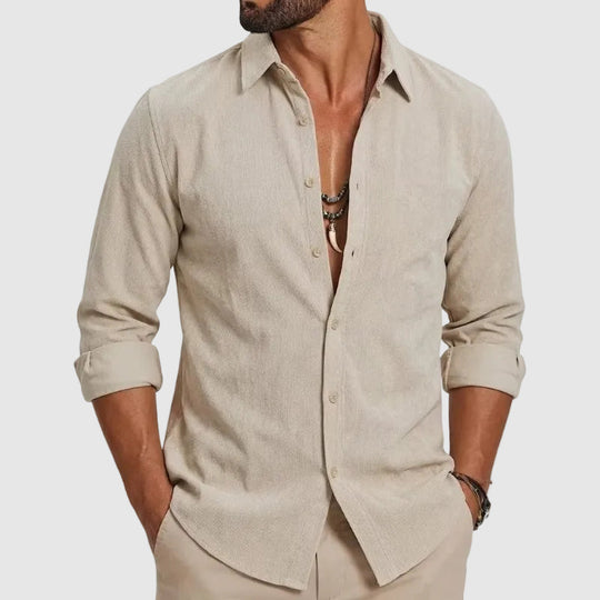 Chemise en Coton Boutonnée Homme Manches Longues Été