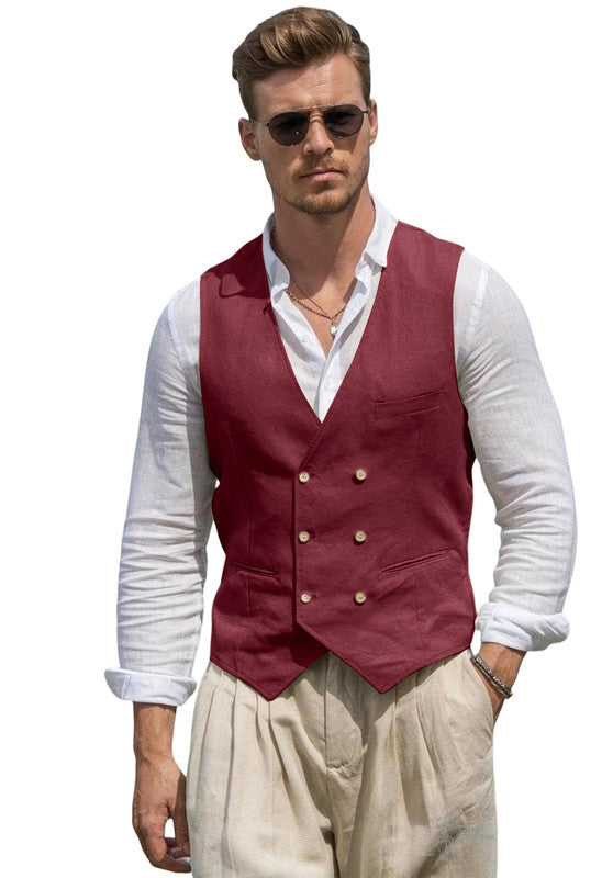 Gilet de Costume en Lin Homme Slim Mariage Business
