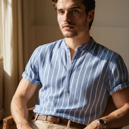 Chemise en Lin Légère Homme Été Button-Down Boutonnée