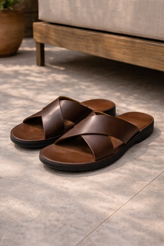 Sandales en Cuir Homme Brides Croisées Été Outdoor