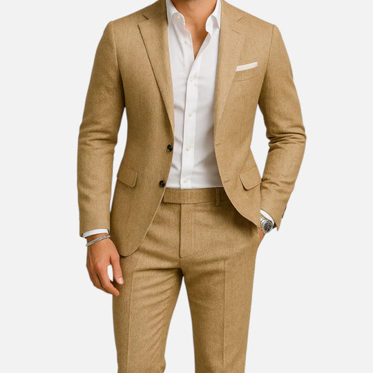 Costume en Lin Homme Classique Été Élégant Deux Pièces