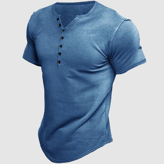 T-Shirt Henley Athlétique Homme Manches Courtes Été