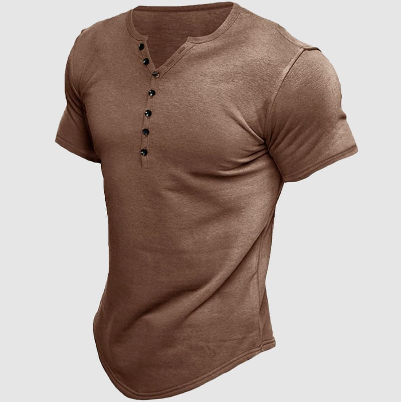 T-Shirt Henley Athlétique Homme Manches Courtes Été