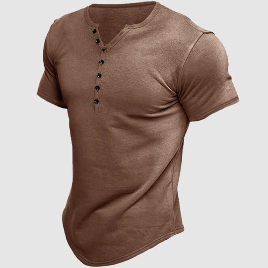 T-Shirt Henley Athlétique Homme Manches Courtes Été
