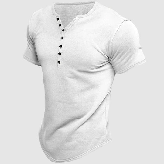 T-Shirt Henley Athlétique Homme Manches Courtes Été