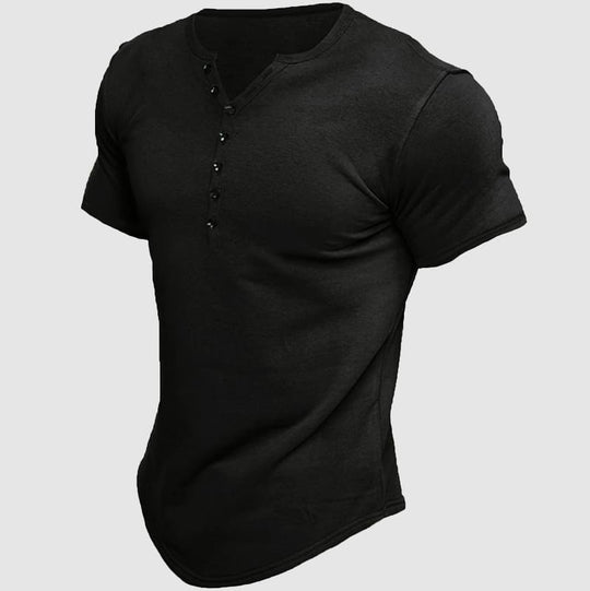 T-Shirt Henley Athlétique Homme Manches Courtes Été