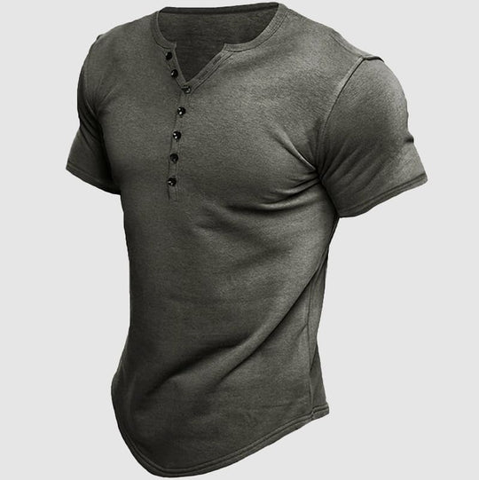T-Shirt Henley Athlétique Homme Manches Courtes Été