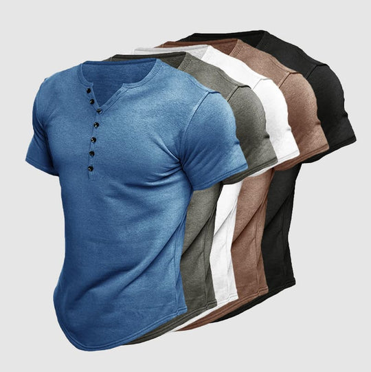 T-Shirt Henley Athlétique Homme Manches Courtes Été