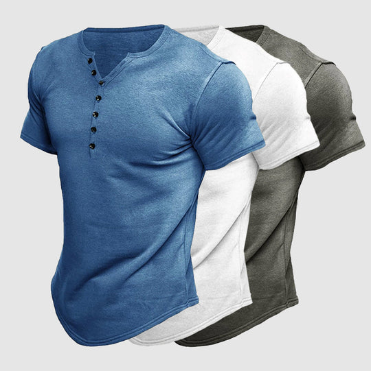 T-Shirt Henley Athlétique Homme Manches Courtes Été