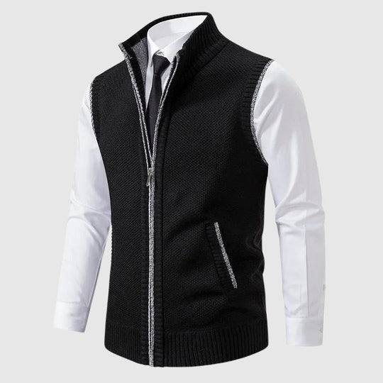 Gilet en Maille Sans Manches Homme Zip Mélange Laine