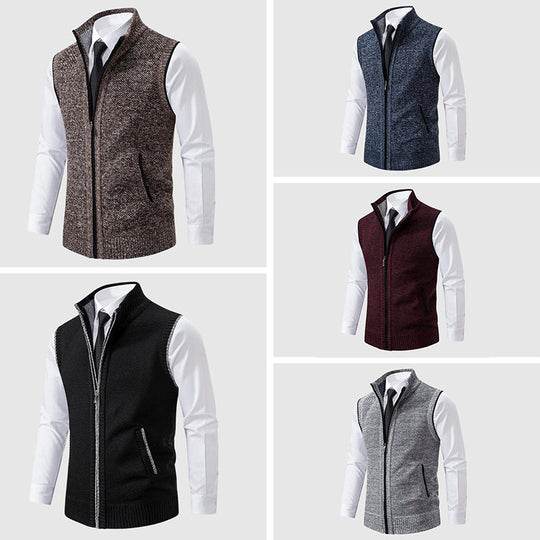 Gilet en Maille Sans Manches Homme Zip Mélange Laine