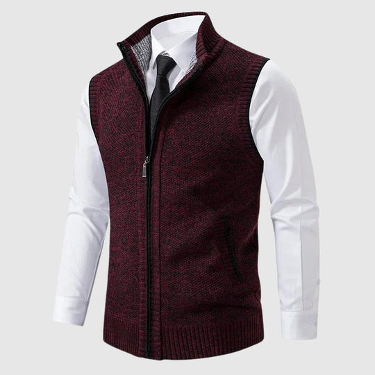Gilet en Maille Sans Manches Homme Zip Mélange Laine