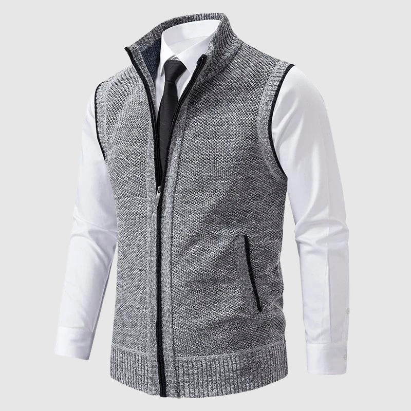 Gilet en Maille Sans Manches Homme Zip Mélange Laine
