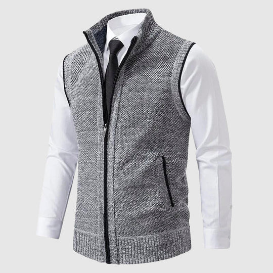 Gilet en Maille Sans Manches Homme Zip Mélange Laine