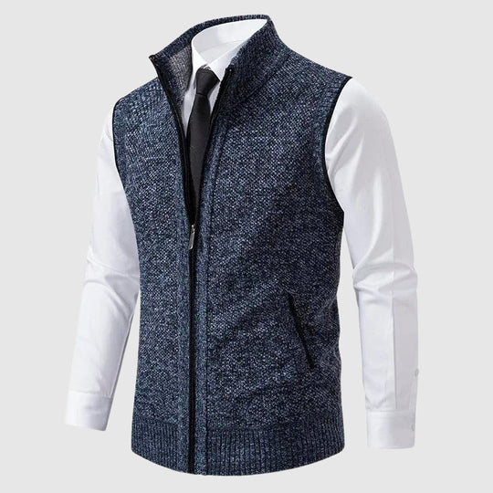 Gilet en Maille Sans Manches Homme Zip Mélange Laine
