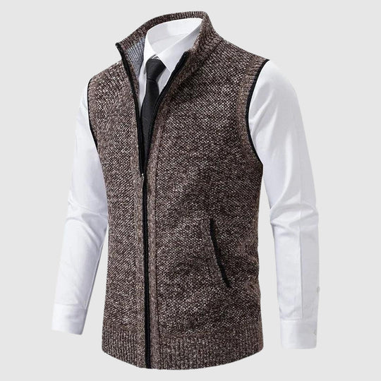 Gilet en Maille Sans Manches Homme Zip Mélange Laine