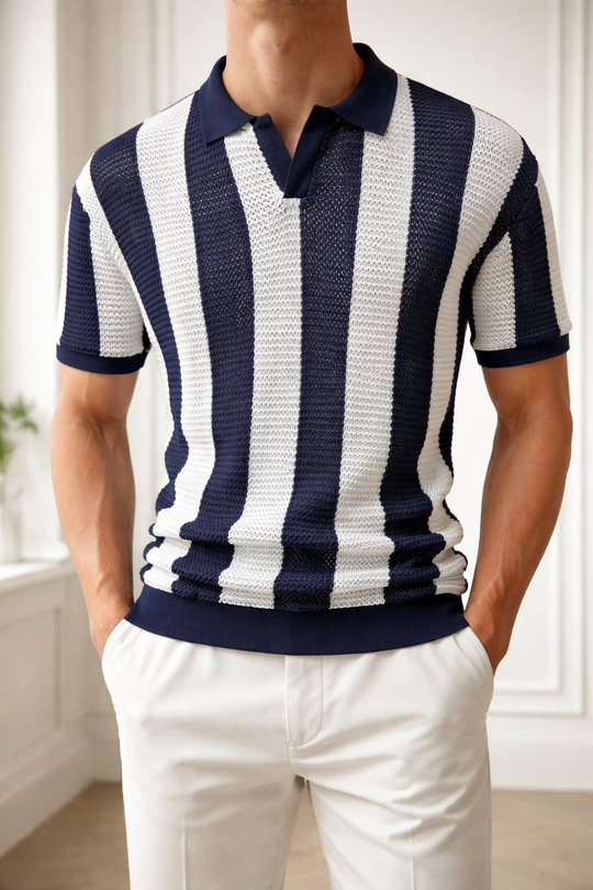 Polo en Maille Rayé Homme Manches Courtes Été