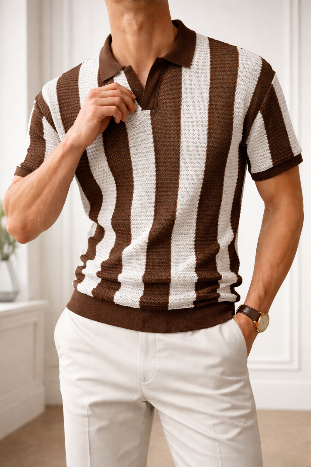 Polo en Maille Rayé Homme Manches Courtes Été