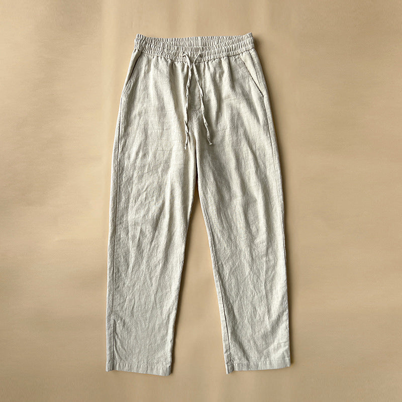 Pantalon en Lin Décontracté Homme Cordon Été Plage