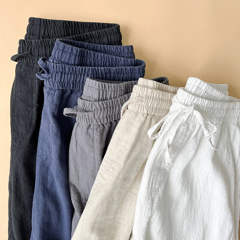 Pantalon en Lin Décontracté Homme Cordon Été Plage