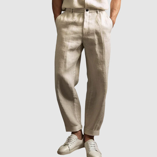 Pantalon en Lin Droit Homme Été Respirant Élégant