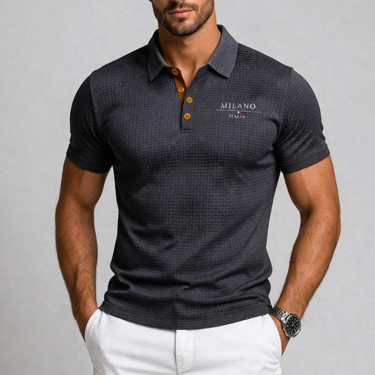 Polo Texturé Homme Boutonné Été Manches Courtes
