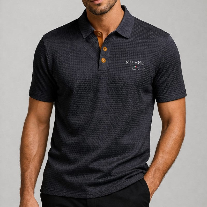 Polo Texturé Homme Boutonné Été Manches Courtes