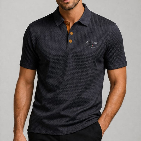 Polo Texturé Homme Boutonné Été Manches Courtes